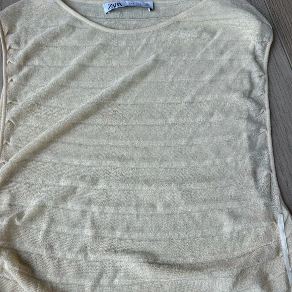 Zara Cream Ruched Sleeveless Tank Top - Picture 6 of 7
